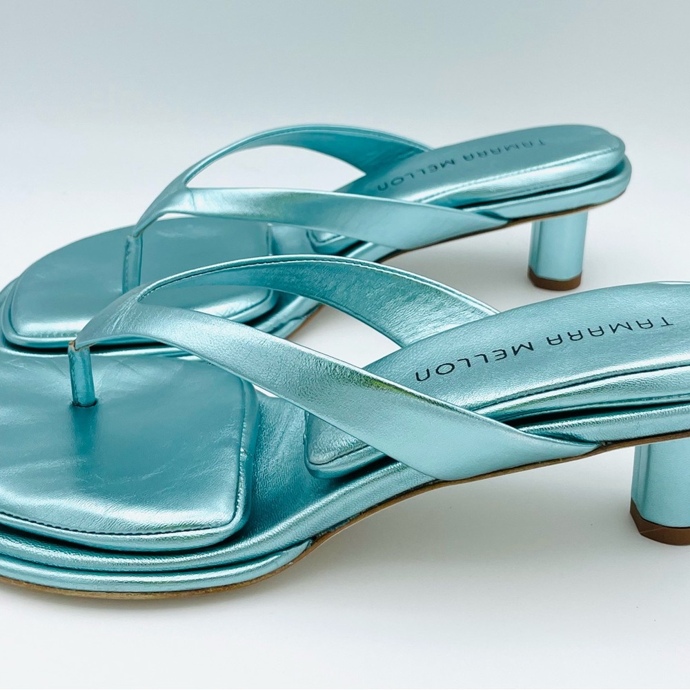 Tamara Mellon Metallic Leather Slides 37